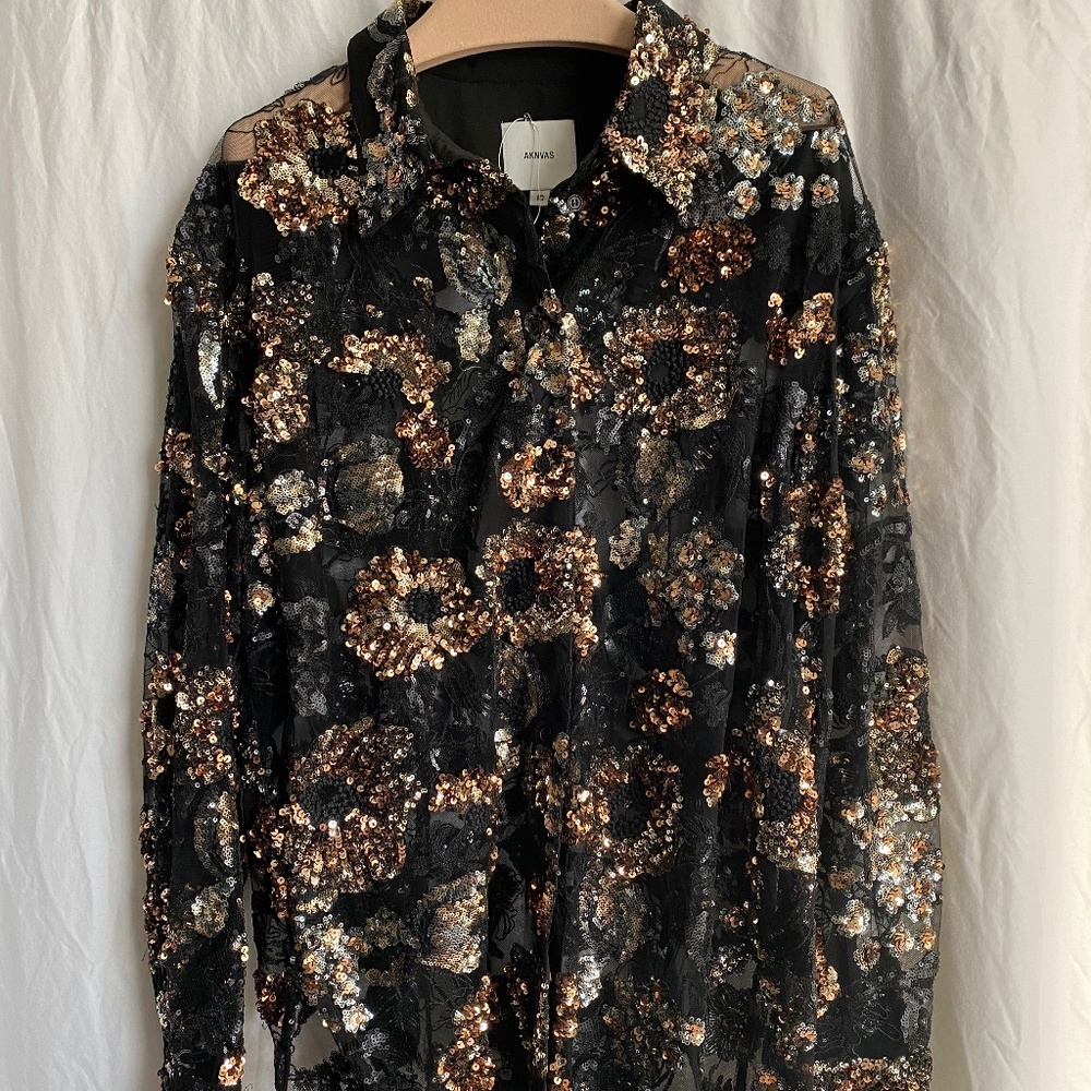 Brand new AKNVAS sequin-embroidered top  